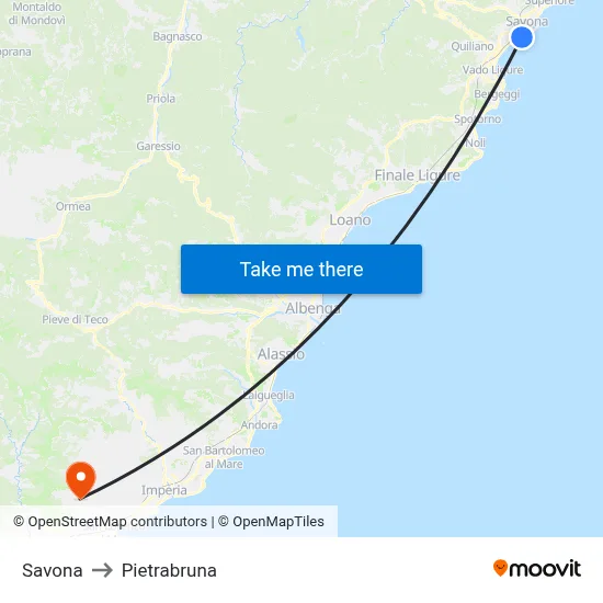 Savona to Pietrabruna map