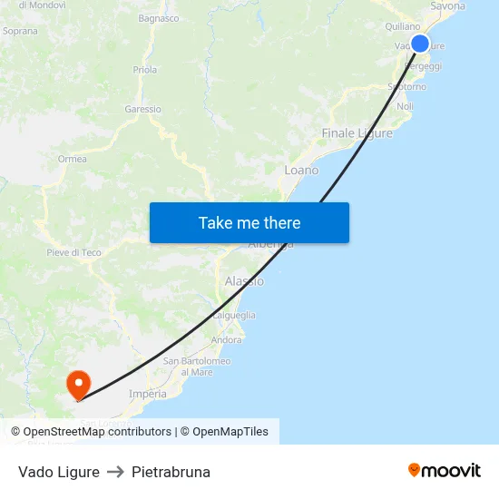 Vado Ligure to Pietrabruna map