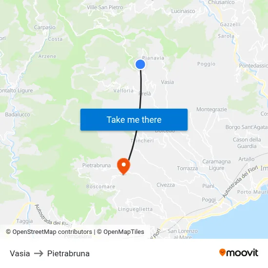 Vasia to Pietrabruna map
