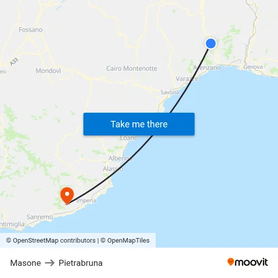 Masone to Pietrabruna map