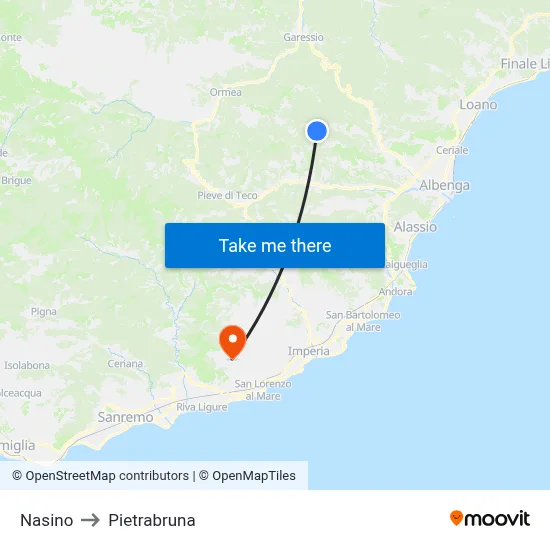 Nasino to Pietrabruna map