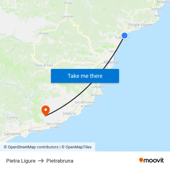 Pietra Ligure to Pietrabruna map
