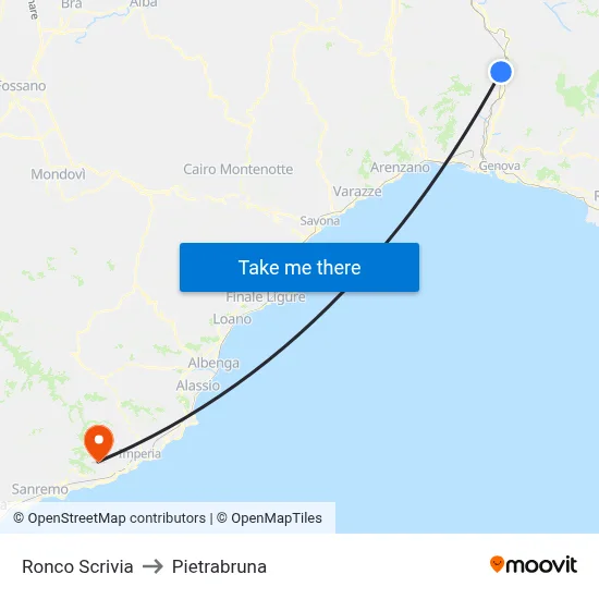Ronco Scrivia to Pietrabruna map