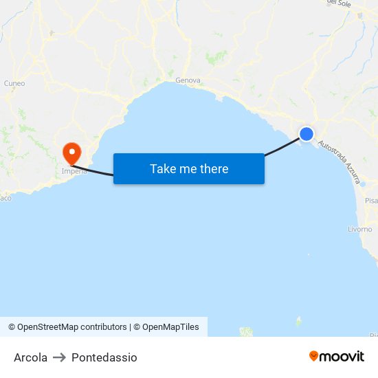 Arcola to Pontedassio map