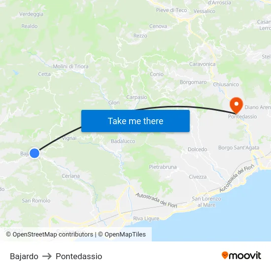 Bajardo to Pontedassio map