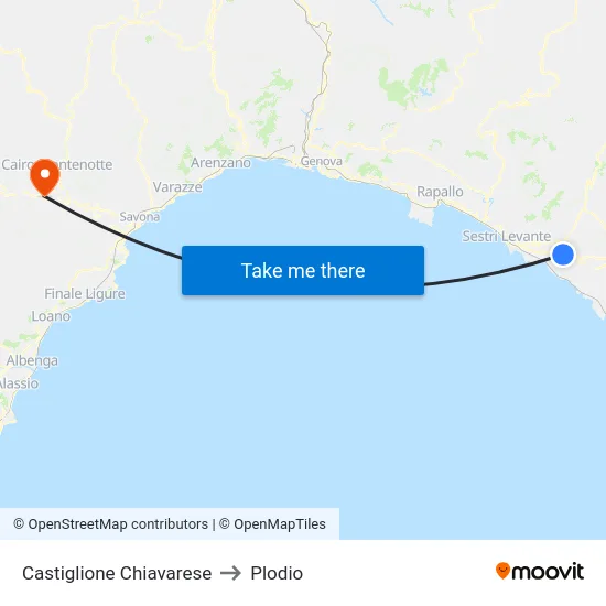 Castiglione Chiavarese to Plodio map