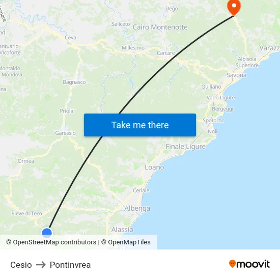 Cesio to Pontinvrea map