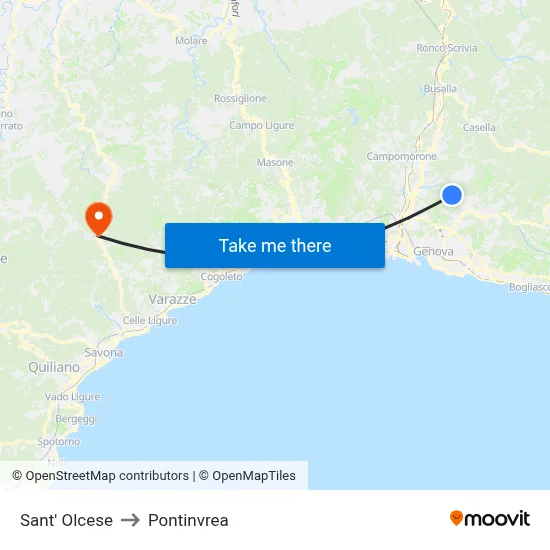 Sant' Olcese to Pontinvrea map