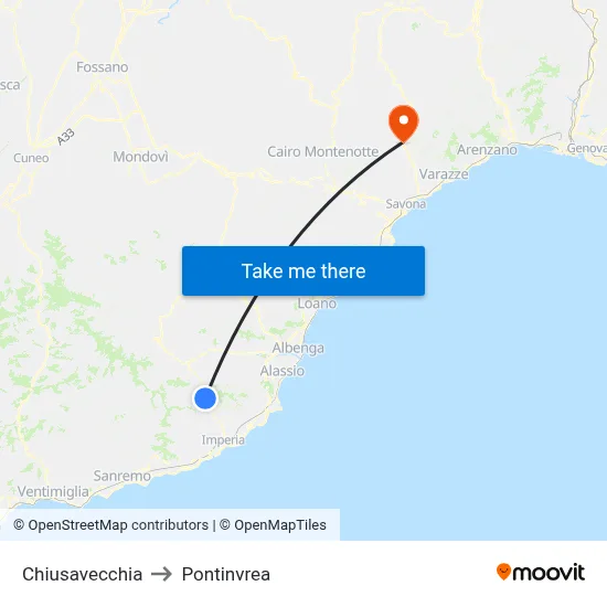 Chiusavecchia to Pontinvrea map