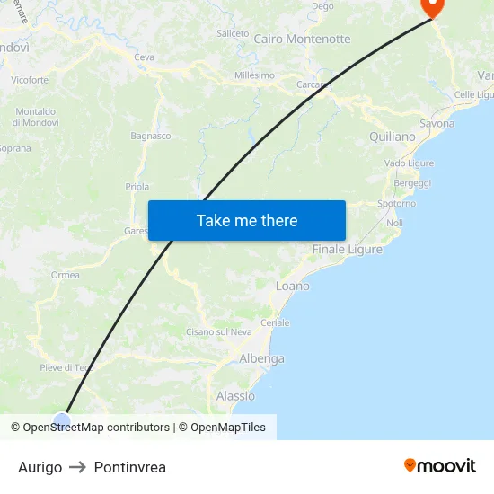 Aurigo to Pontinvrea map
