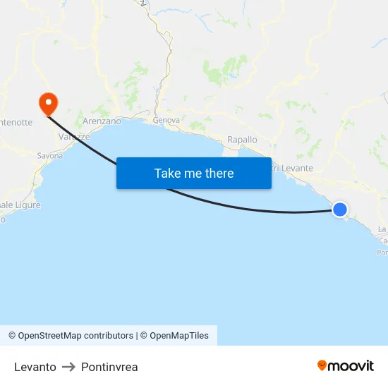 Levanto to Pontinvrea map