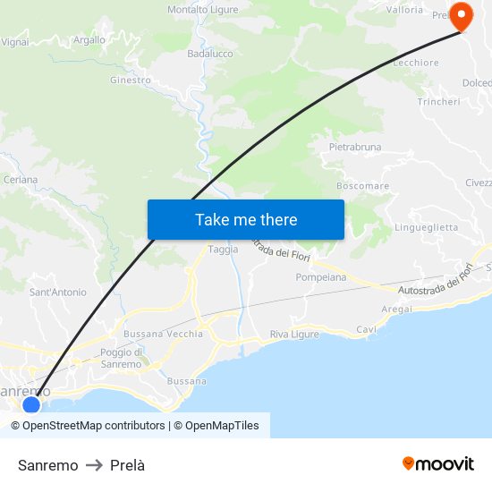 Sanremo to Prelà map