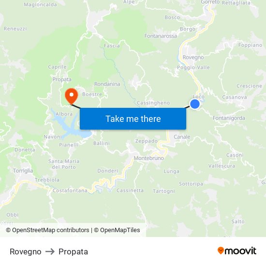 Rovegno to Propata map