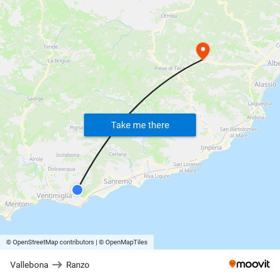 Vallebona to Ranzo map