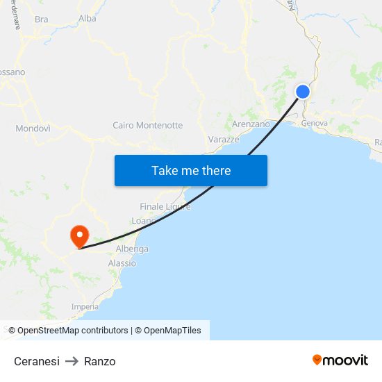 Ceranesi to Ranzo map