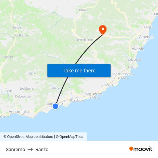 Sanremo to Ranzo map