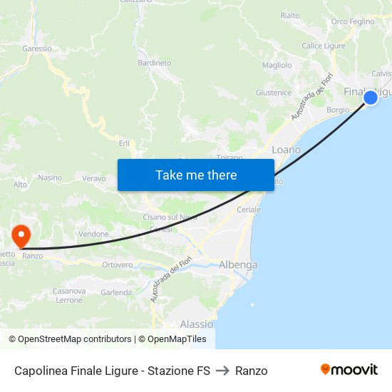 Capolinea Finale Ligure - Stazione FS to Ranzo map