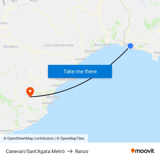 Canevari/Sant'Agata Metrò to Ranzo map