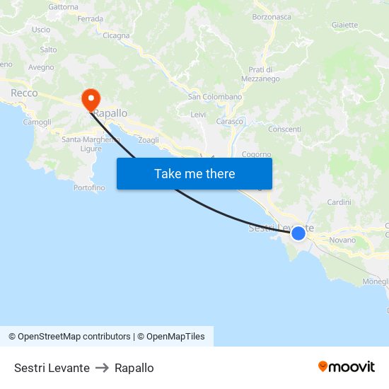 Sestri Levante to Rapallo map