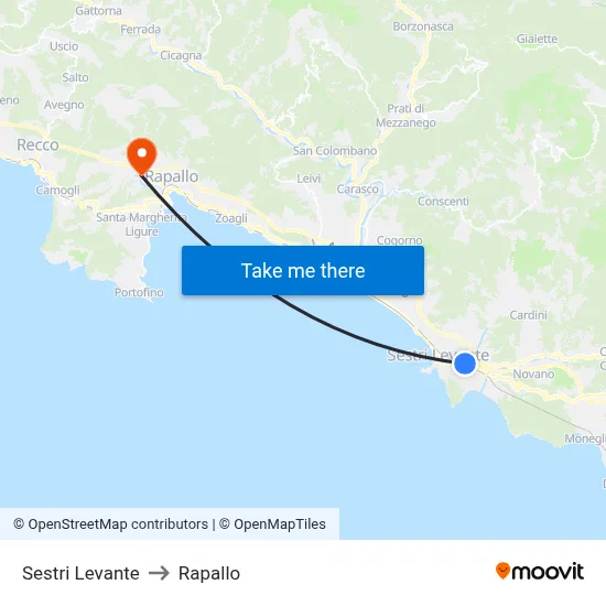Sestri Levante to Rapallo map