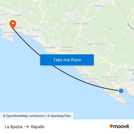 La Spezia to Rapallo map