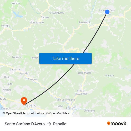 Santo Stefano D'Aveto to Rapallo map