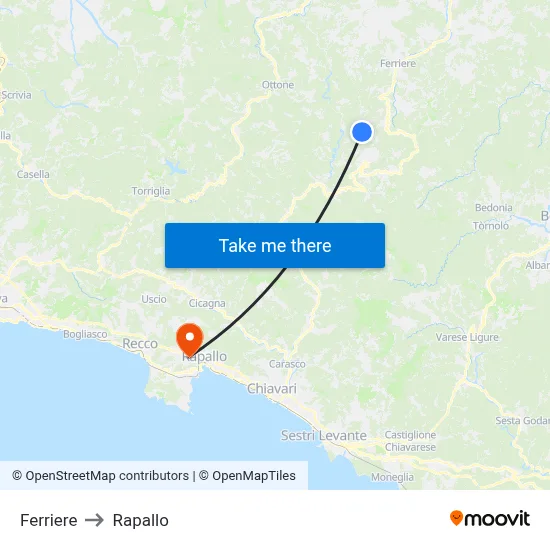 Ferriere to Rapallo map