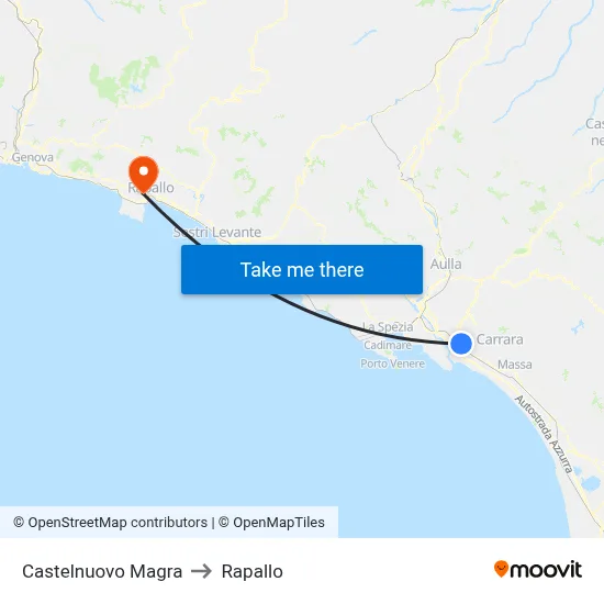 Castelnuovo Magra to Rapallo map