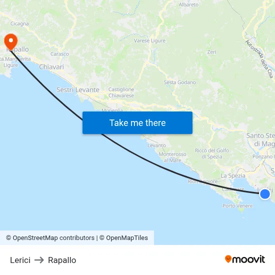 Lerici to Rapallo map