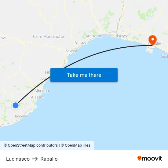 Lucinasco to Rapallo map