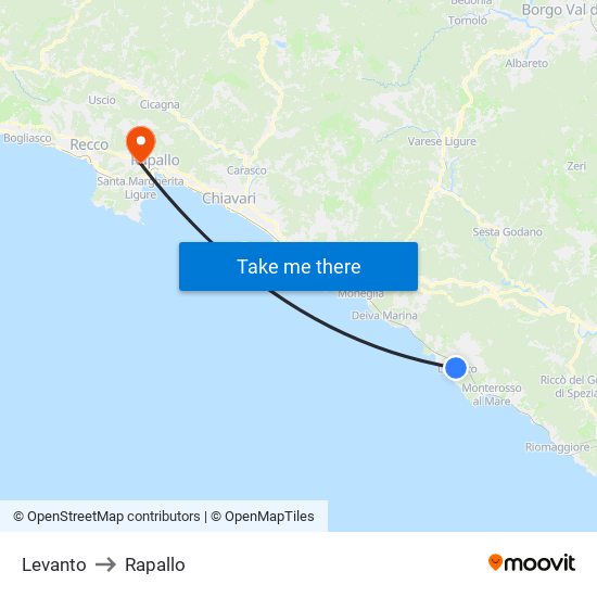 Levanto to Rapallo map