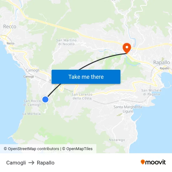 Camogli to Rapallo map