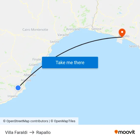 Villa Faraldi to Rapallo map