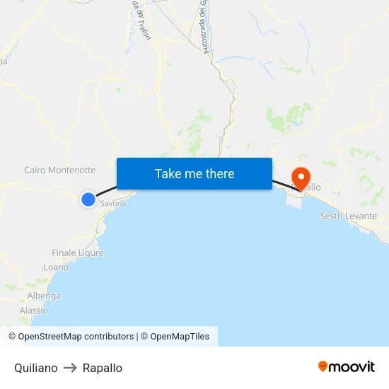 Quiliano to Rapallo map