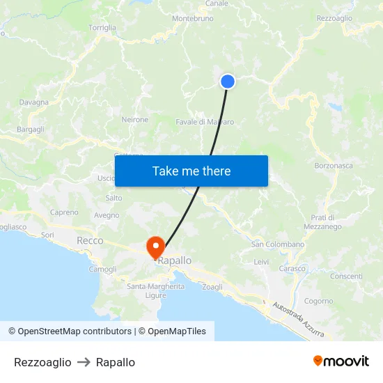 Rezzoaglio to Rapallo map