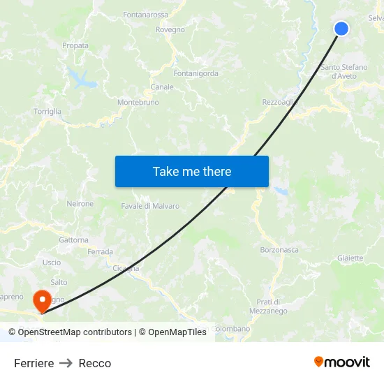 Ferriere to Recco map