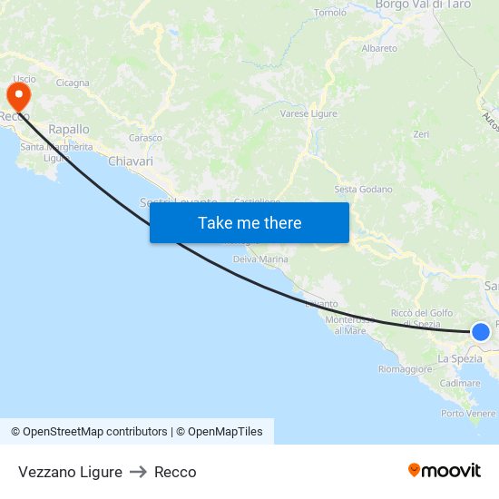 Vezzano Ligure to Recco map