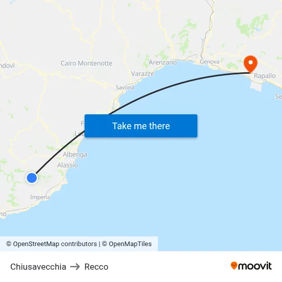 Chiusavecchia to Recco map