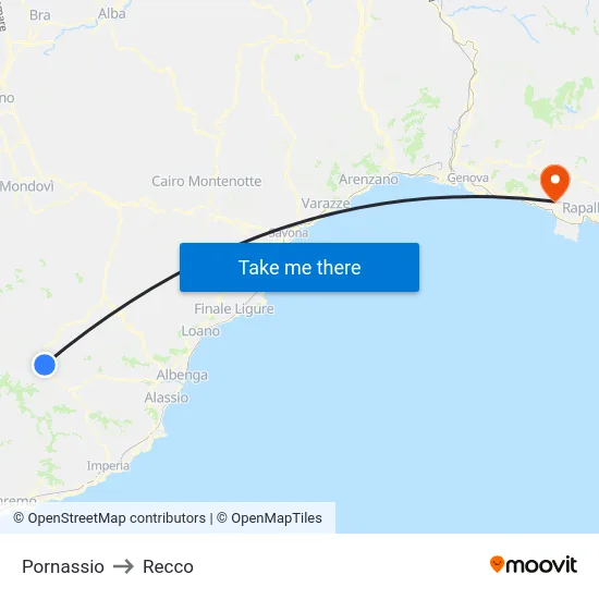 Pornassio to Recco map