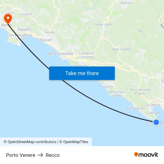 Porto Venere to Recco map