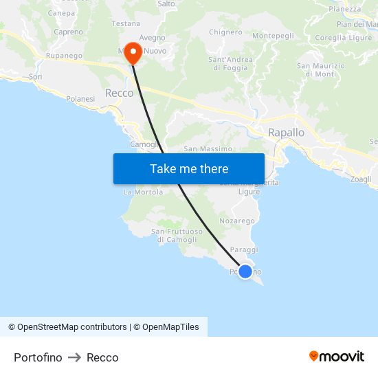 Portofino to Recco map