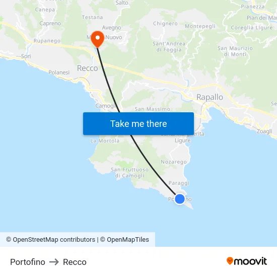 Portofino to Recco map