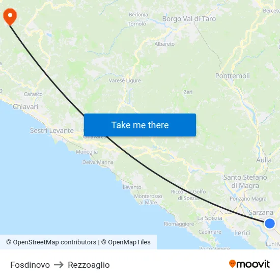 Fosdinovo to Rezzoaglio map
