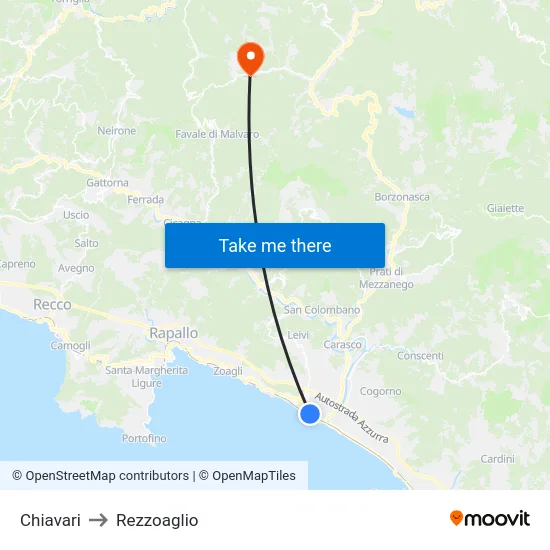 Chiavari to Rezzoaglio map