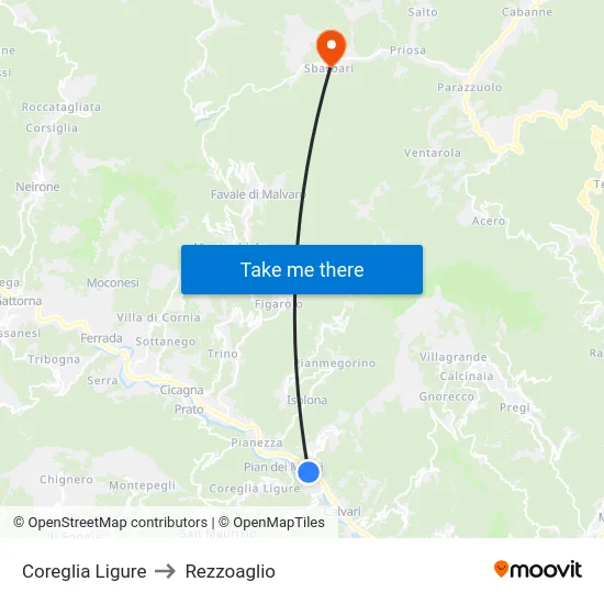Coreglia Ligure to Rezzoaglio map