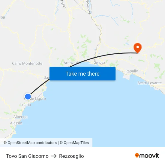 Tovo San Giacomo to Rezzoaglio map