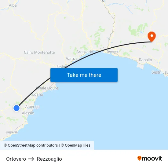 Ortovero to Rezzoaglio map