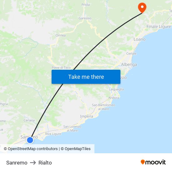 Sanremo to Rialto map