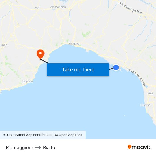 Riomaggiore to Rialto map