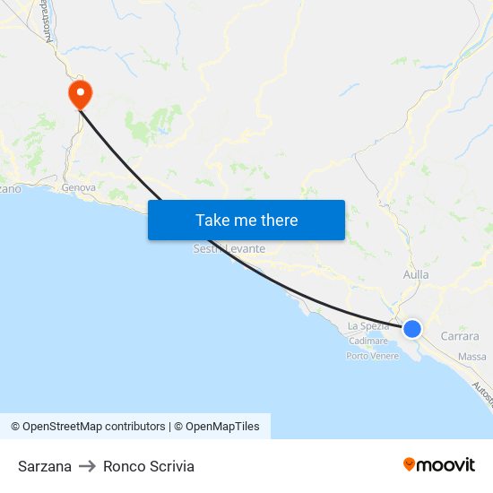 Sarzana to Ronco Scrivia map